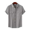 thumbnail image 1 of CVLIFE Men Shirts Lapel Neck T Shirt Button Down Tops Turn Collar Short Sleeve T-shirt Work Tee Grey XL, 1 of 5