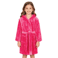 thumbnail image 5 of LYMAYTER Flannel Hooded Bathrobe for 2-12Y Toddler Girls Soft Warm Kimono Robe Solid Color Plush Nightgowns With Belt, 5 of 10
