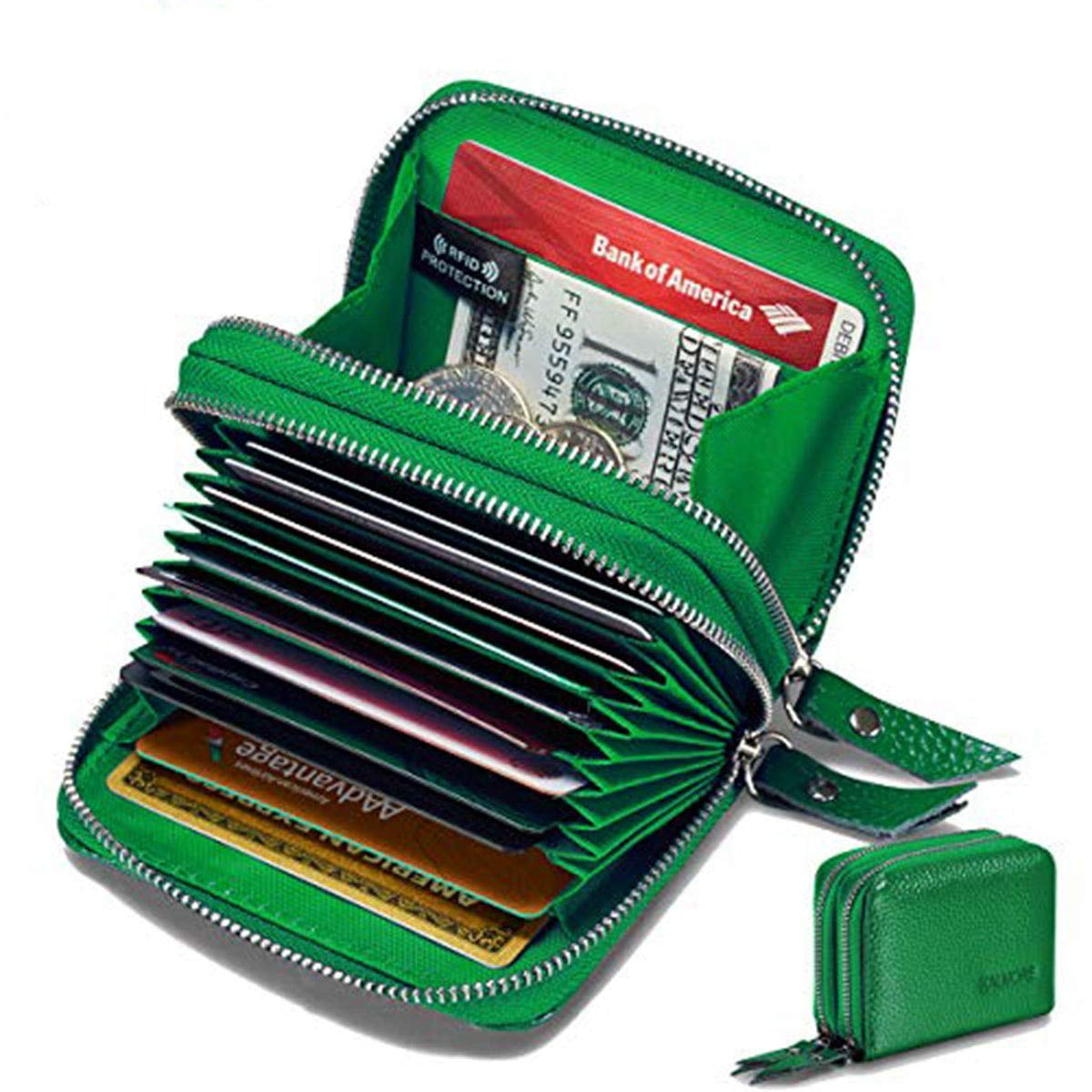 3 credit card holder side coin zip pocket with snap button close & RFID shield. Smart Trifold multi utility wallet with 6 key ring hooks