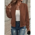 thumbnail image 6 of Womens Jacket Coat Casual Stand Collar Zip Up Fall Fashion Jackets Outfits with Pockets Caramel Color 5XL, 6 of 9