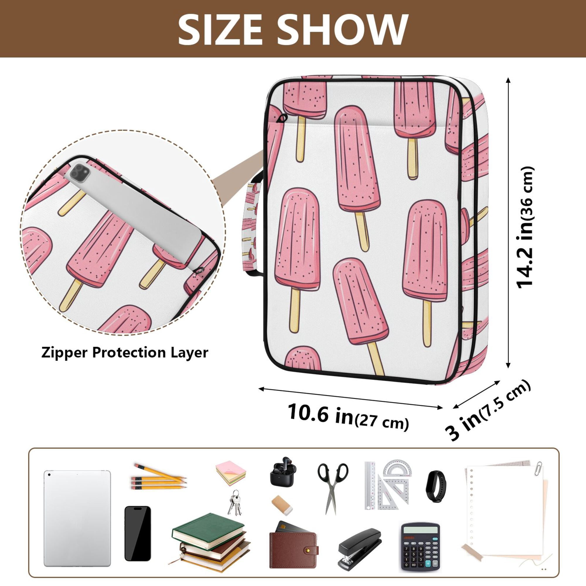 FORMRS Accordion File Folder A4 Size 7-Pocket Expanding Document Organizer Bag with 3 Ring Binder, Pink Ice Cream