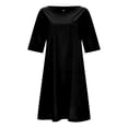 thumbnail image 4 of DHFJKG Womens Boat Neck Dresses Summer Linen Casual Loose Fit Half Sleeve Boho Solid Color Tunic Midi Dress With Pockets Beach Soft Dresses, 4 of 4