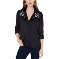thumbnail image 1 of Lucky Brand Camisa bordada con botones para mujer, Negro, XS Lucky Brand Camisa con botones, 1 of 1