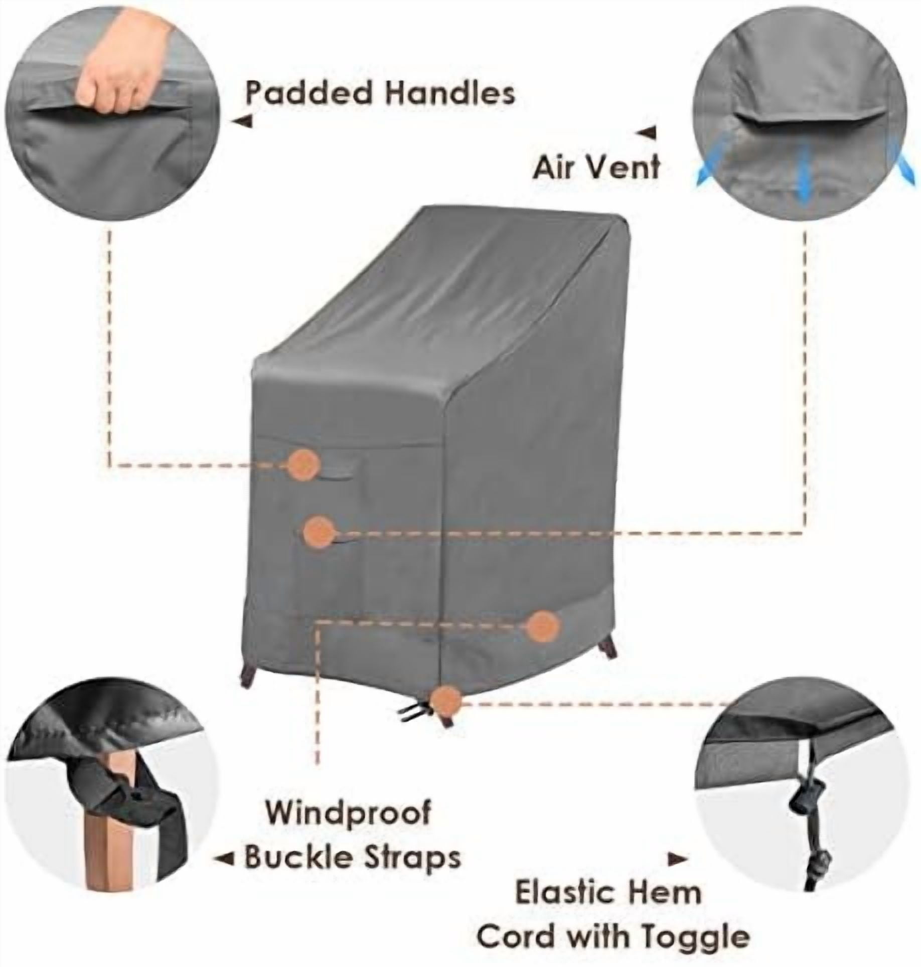Stackable Patio Chair Cover,100% Waterproof Outdoor Chair Cover, Heavy Duty Lawn Patio Furniture Covers,Fits for 4-6 Stackable Dining Chairs,2 Pack-36 Lx28 Wx47 H,Grey