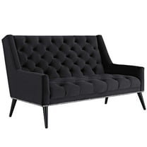 Modern Contemporary Urban Design Living Lounge Room Loveseat Sofa, Black, Fabric Velvet
