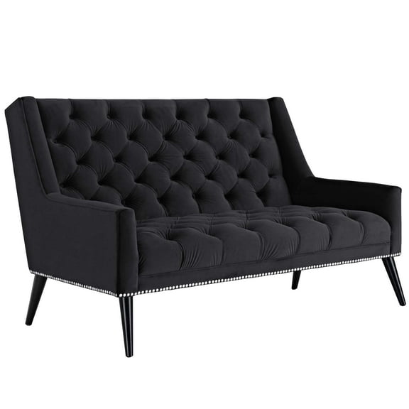 Modern Contemporary Urban Design Living Lounge Room Loveseat Sofa, Black, Fabric Velvet