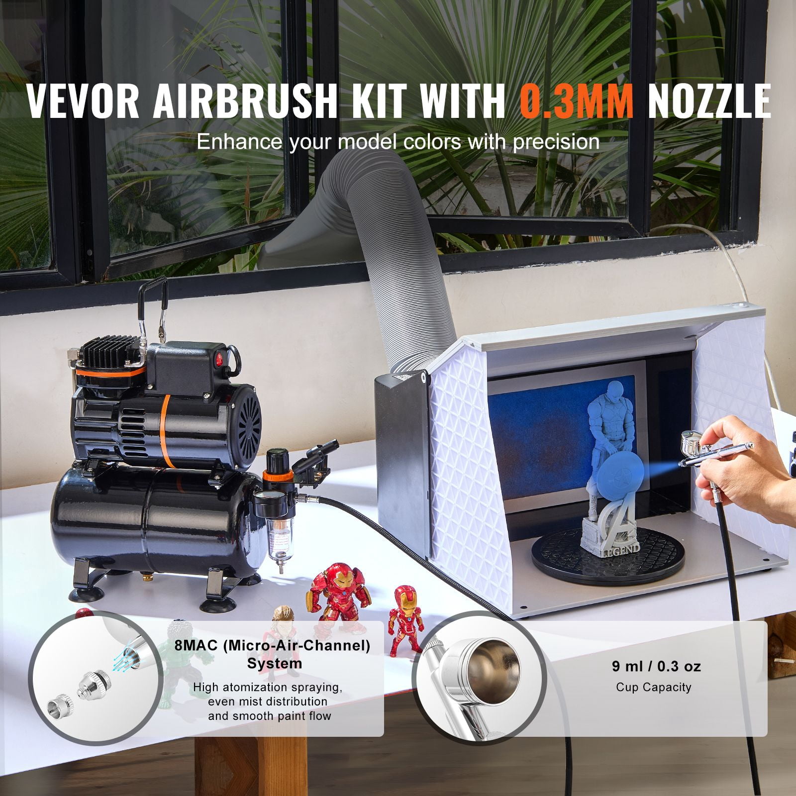 Dual Fan Airbrush Compressor Kit with 3.5L Tank, 0.3mm Airbrush Gun, Holder&Cleaning Set for Art, Nail, Cookie, Tattoo Design