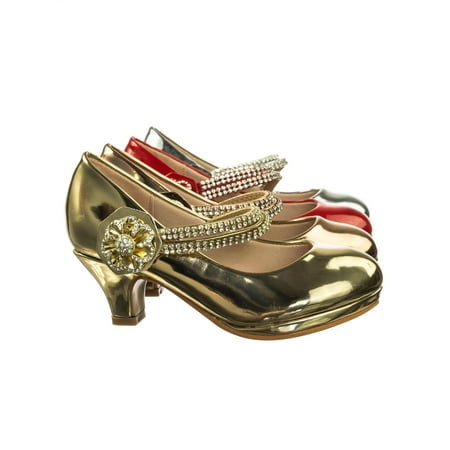 - Dana18K by Forever Link, Children Girl High Heel Dress Pump w Rhinestone Crystal Rose Mary Jane