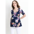 thumbnail image 2 of LaClef Women's Floral and Polka Dot Pleated Peplum V Neck Maternity Top, 2 of 6