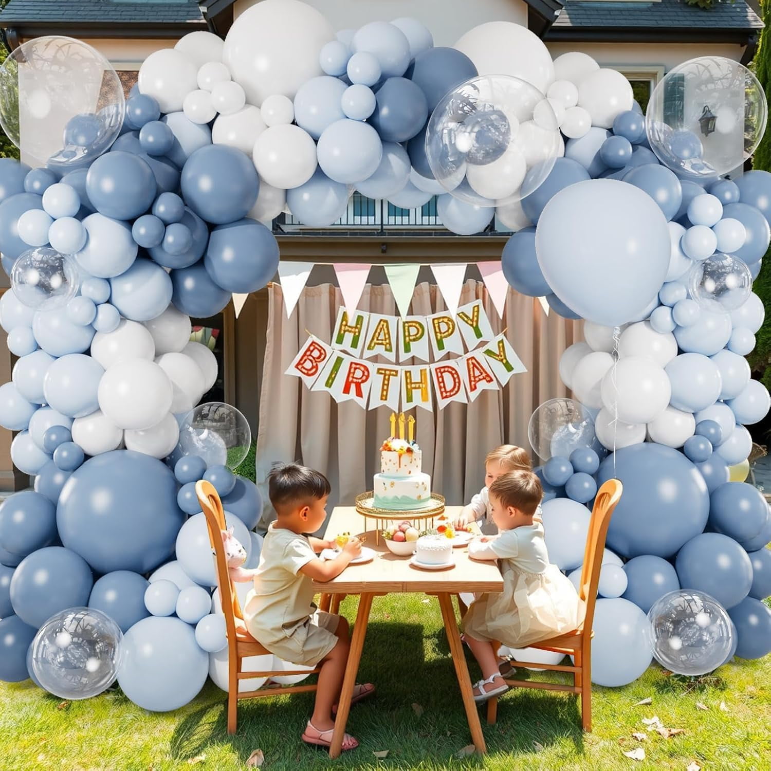 NestE - Dusty Blue Balloon Garland Arch Kit 140PCS Light Blue White Clear Balloons in 18 12 10 5 Inch for Baby Shower Gender Reveal Bridal Shower Wedding Birthday Party Decorations