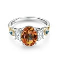 thumbnail image 2 of Gem Stone King 925 Silver and 10K Yellow Gold 3-Stone Ring Oval Ecstasy Mystic Topaz and Moissanite (2.51 Cttw, Size 8), 2 of 3