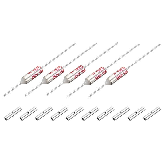 5 Pcs Metal Temperature Thermal Fuse SF192 192C 377.6F 10A 250V Cutoff Thermal Fuse with 10 Pcs BN1.25 Bare Terminal Butt Connector