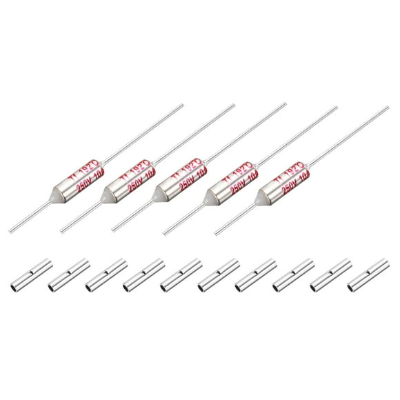 5 Pcs Metal Temperature Thermal Fuse SF192 192C 377.6F 10A 250V Cutoff Thermal Fuse with 10 Pcs BN1.25 Bare Terminal Butt Connector