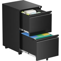 SUNCROWN 2 Drawer File Cabinet, Metal Filing Cabinets for Home Office with Lock Wheels, Small Mobile File Cabinets for A4/Legal/Letter File, Printer Stand, Under Desk Mobile File Cabinet(Black)