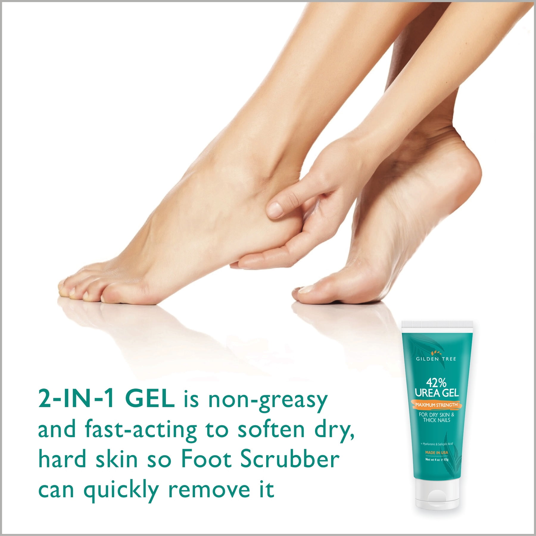 CALLUS REMOVER FOR FEET - Premium Foot Scrubber + Urea Gel with Salicylic & Hyaluronic Acid for Cracked Heels, Soften Thick Painful Toenails and Exfoliate Dry Rough Skin on Feet Elbows Knees