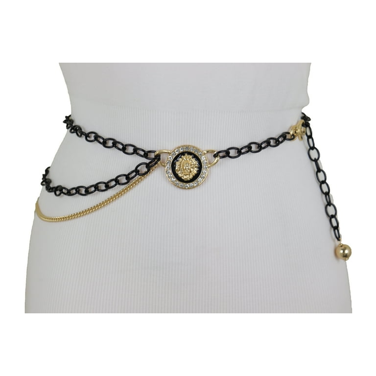 Women Black Metal Chain Belt Wave Gold Lion Charm Plus Size XL XXL, Women's, Size: One Belt - Adjustable Can Fit XL - 2XL Waist About 40 - 55 Belt