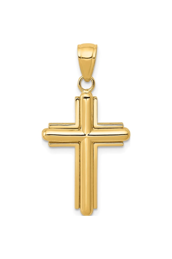 14K Yellow Gold Polished Beveled Stick Cross With Frame Pendant Made In Peru k5499