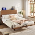 thumbnail image 3 of Queen Size Platform Bed with Headboard, Wooden Floating Bed with Charging Station, Bamboo-Made Queen Bed Frame with Support Slats for Teens Adults, Brown, 3 of 10