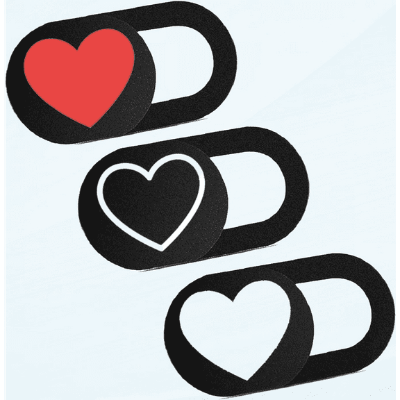 Webcam Cover 3 Pack Thin Slide Camera Cover for Echo Show, MacBook Pro, MacBook Air, Computer, Tablet, Mac Air, Chromebook, PC - Red Heart, Black