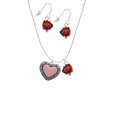 thumbnail image 2 of Delight Jewelry Silvertone Large Pink Enamel Heart with Swirl Border Red Lucky Ladybug Necklace and Dangle Earrings Set, 2 of 6