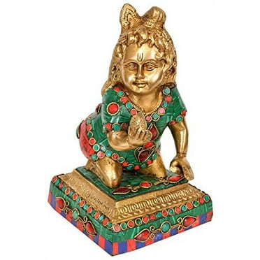 Exotic India Laddoo Gopala - Brass Statue with Inlay