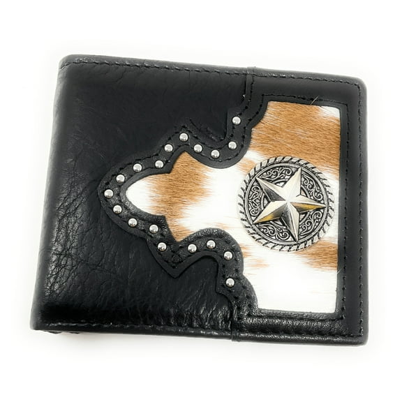 Western Genuine Woven Leather Star Cowhide Mens Bifold Short Wallet