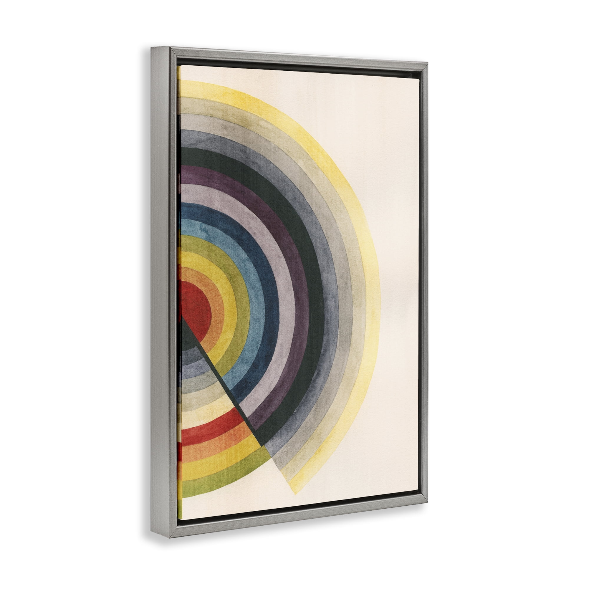Stupell Industries Round Centric Pattern Abstract Painting Gray Floater Framed Canvas Art Print Wall Art, 21 x 31