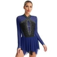 thumbnail image 3 of Haitryli Women's Sparkling Rhinestones Figure Ice Skating Dress Long Sleeve Leotard Dance Outfit Navy Blue XL, 3 of 7