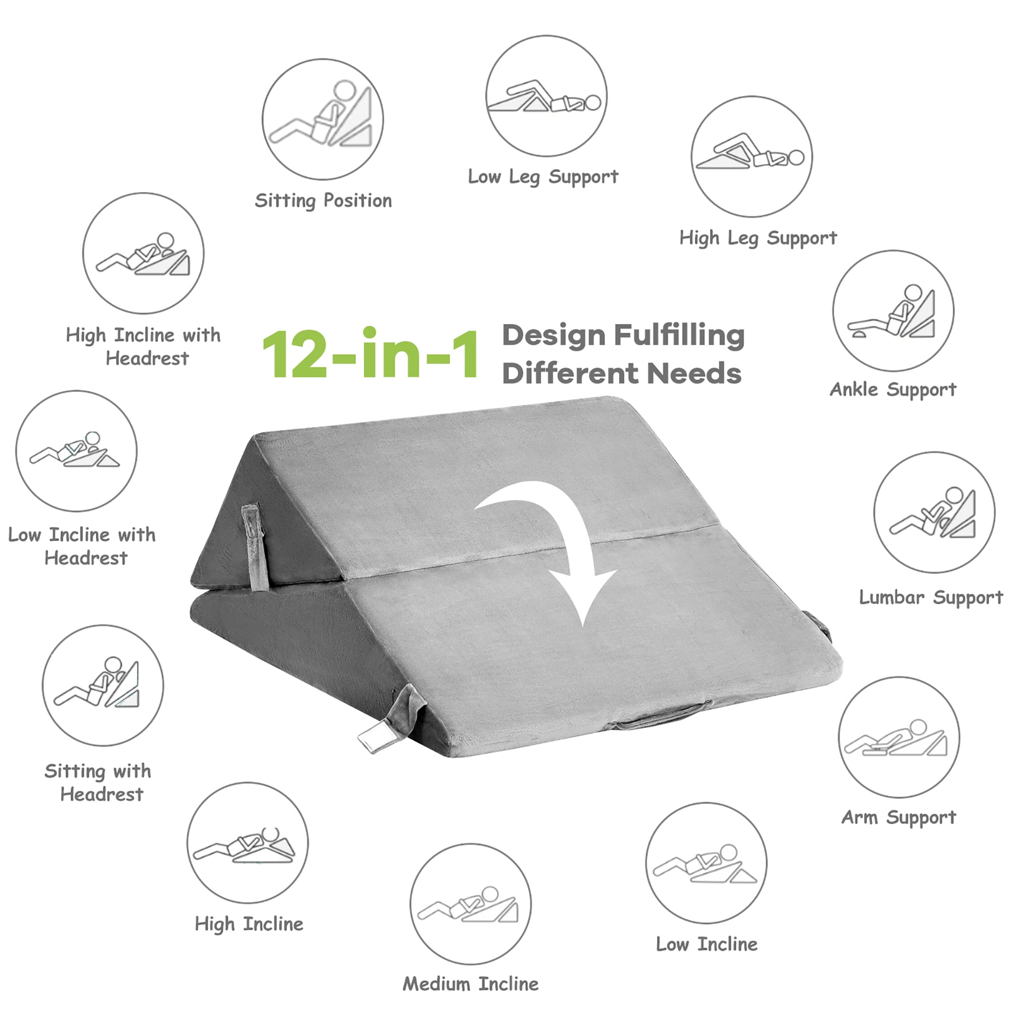 Costway Bed Wedge Pillow Adjustable Neck Back Support Memory Foam Headrest Gray