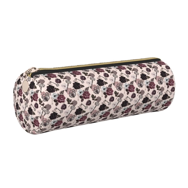 Disketp Retro Red Black Roses Estuche Organizador de Lápices de Cuero, Estuche de Oficina con Cremallera para Bolígrafo y Lápiz