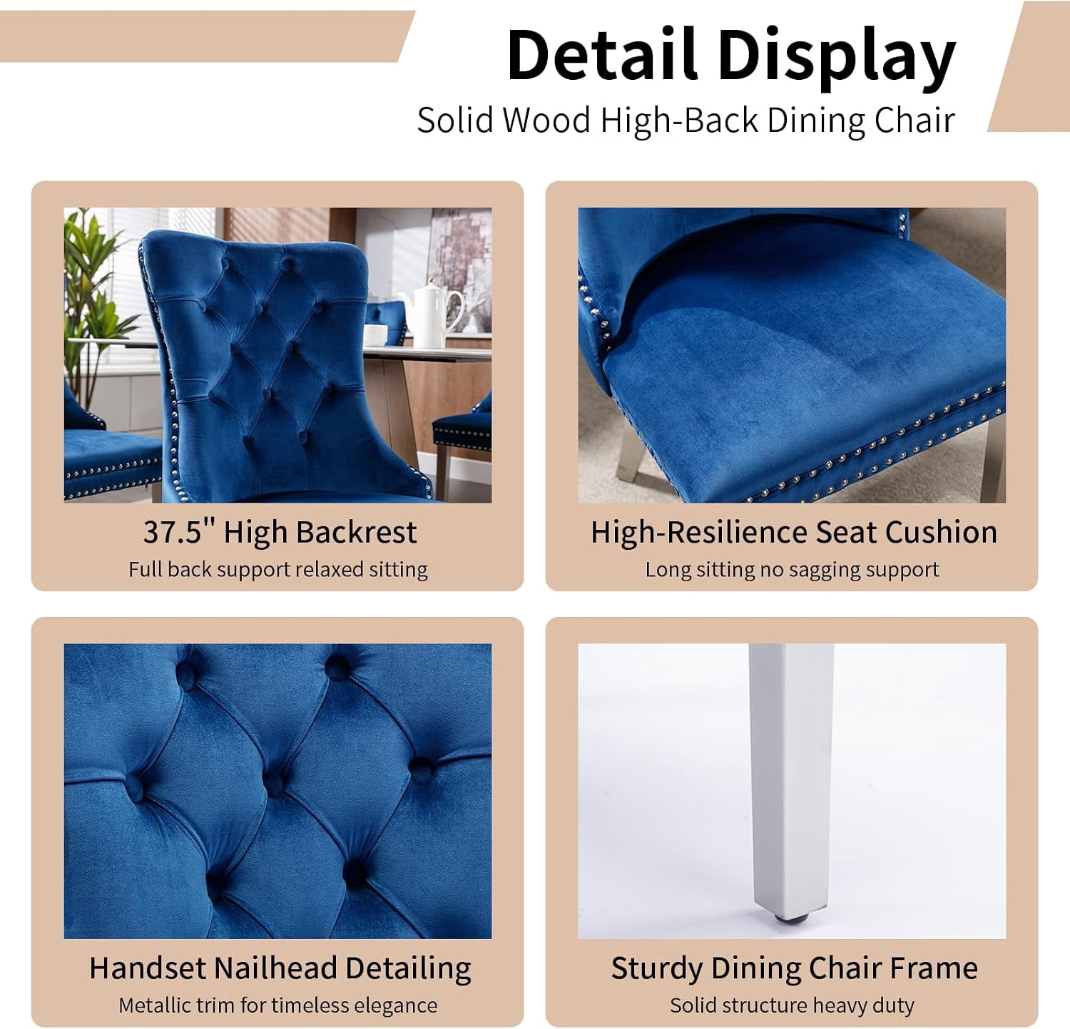 Collection Tufted Velvet Dining Chair, Nailhead Trim, Solid Wood Legs, Set of 2