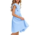 thumbnail image 6 of Fesfesfes Girls Summer Dress Sleeveless Round Neck Princess Ankle Length Dress Solid Color Elastic Waist Tie Elegant Party Dress For Kids(Blue#2,11-12 Years), 6 of 6