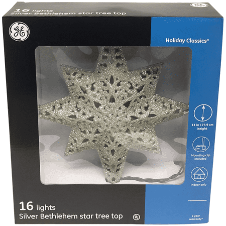 GE Holiday Classics Incandescent Silver Bethlehem Star Tree Top, 16 ct, Clear SHIPS IN 24