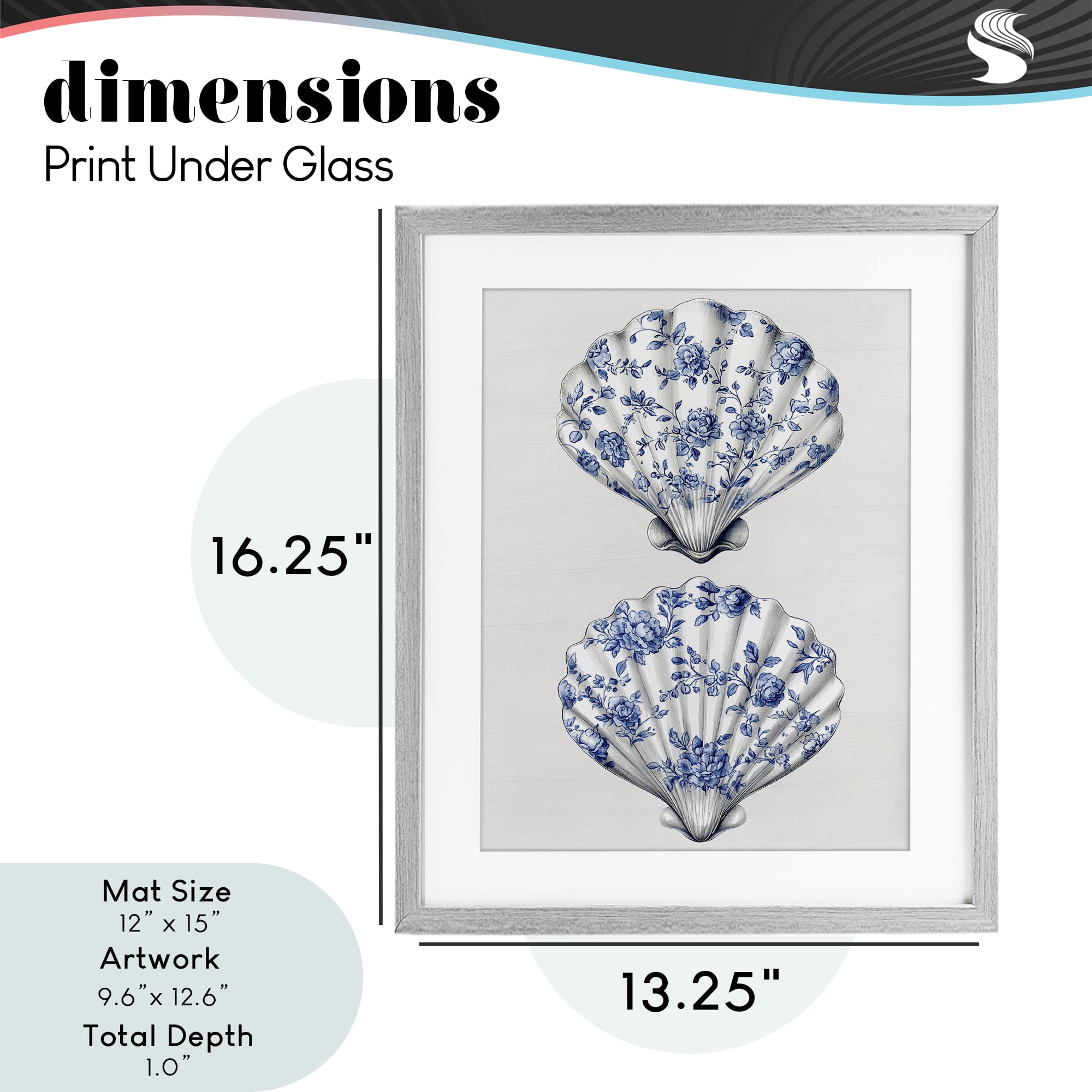 Delicate Toile Seashells Gray Framed Print Under Glass, design by Lettered and Lined