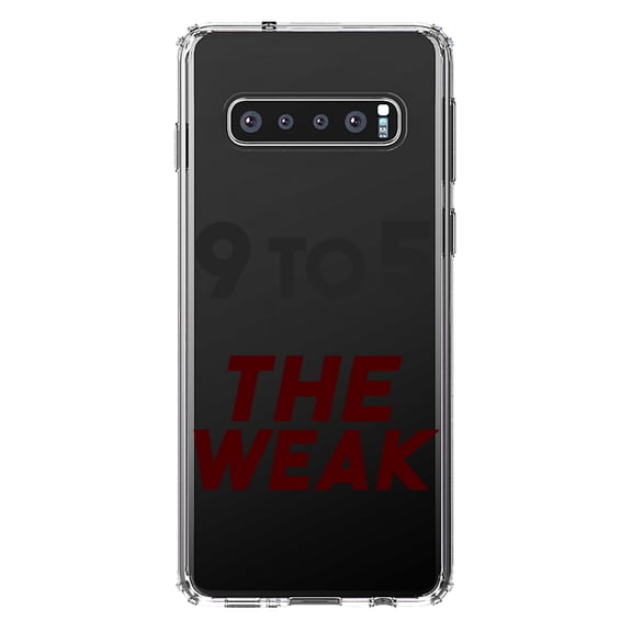 DistinctInk Clear Shockproof Hybrid Case for Samsung Galaxy S10  PLUS (6.4" Screen) - TPU Bumper Acrylic Back Tempered Glass Screen Protector - 9 to 5 Is For the Weak