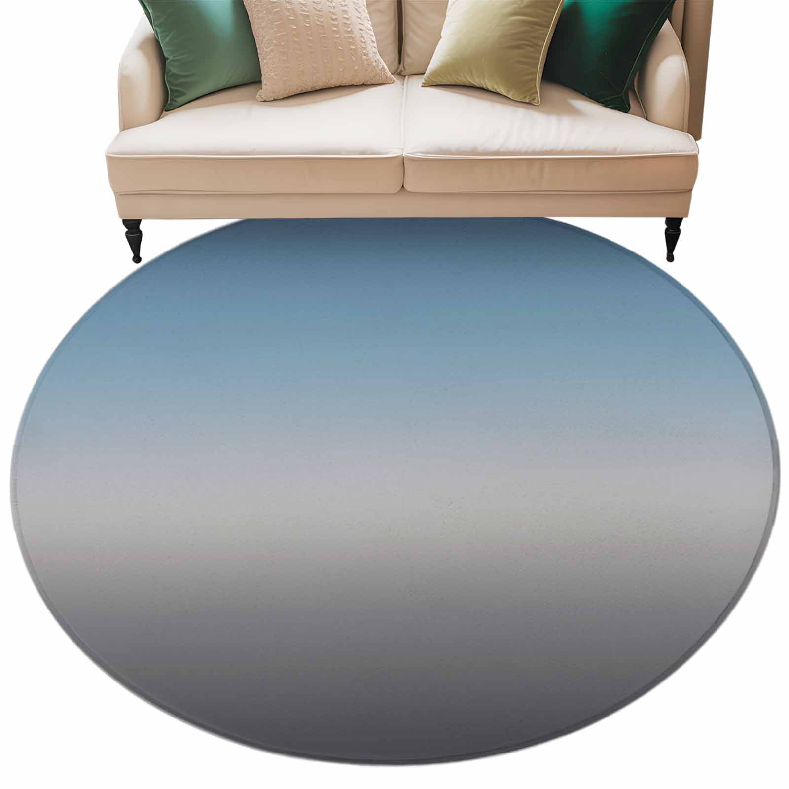 Grey Ombre Round Area Rug 6 FT, Non Slip Bedroom Area Rug, Navy Blue Gray Gradient Modern Abstract Art Washable Soft Circular Carpet Floor Mat for Kitchen Dining Room Home Office Kids Room