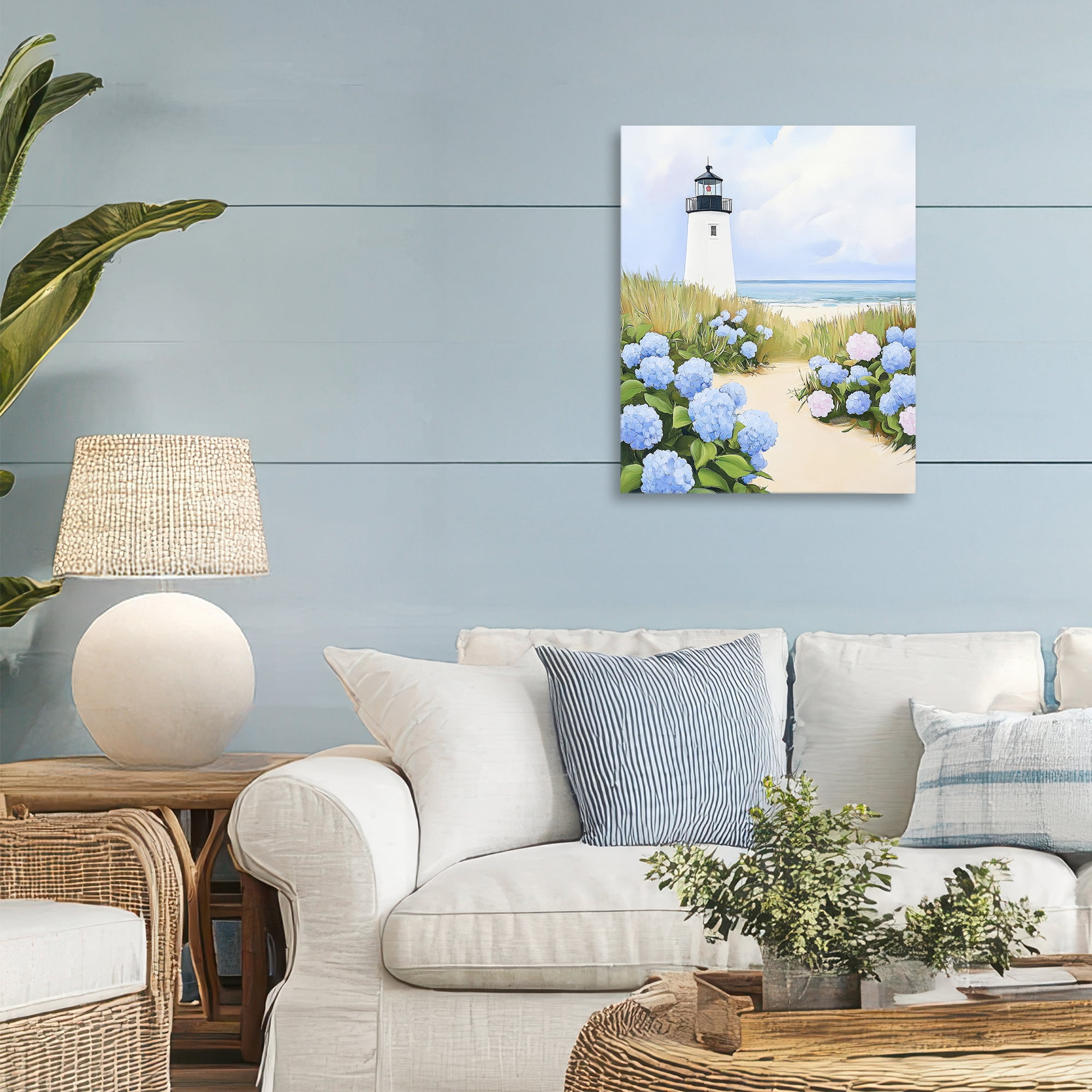 Stupell Industries Hydrangea Path Leading to Lighthouse Canvas Wall Art, design by Sisi and Seb