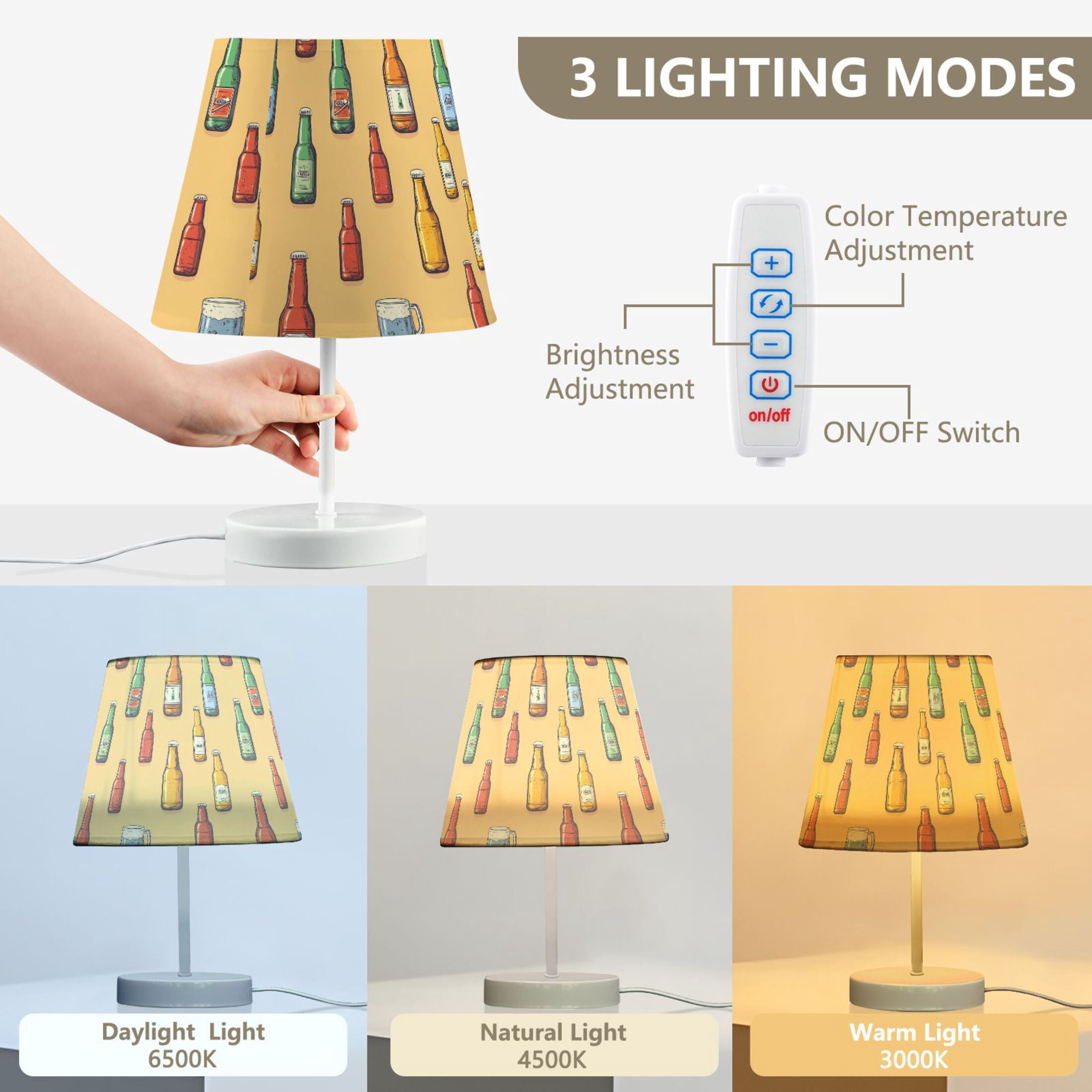 LED Desk Lamp Colorful Beer Bottle Table Nightstand Lamps with 3 Color Temperatures for Home Bedroom Living Room Decor 6x11