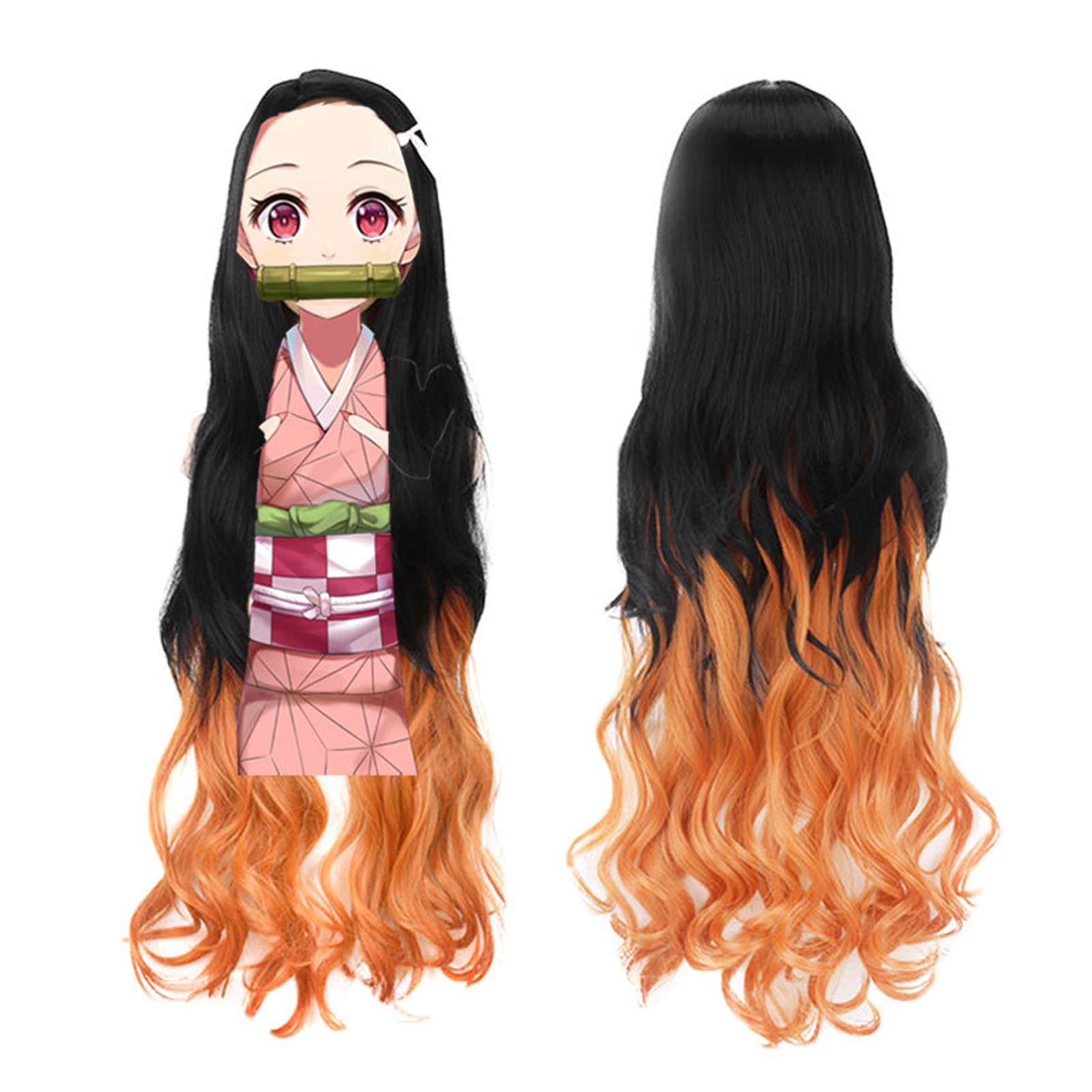 Anime Cosplay Wig Kamado Nezuko Long Curly Hairpiece - Walmart.com
