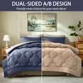 thumbnail image 6 of Bedtreat King Comforter Sets，7-Pieces Reversible Bedding Sets，Bed in a Bag with Comforter， Flat Sheet and Fitted Sheet, Pillowcases & Shams，Navy Blue/Milky Coffee, 6 of 8