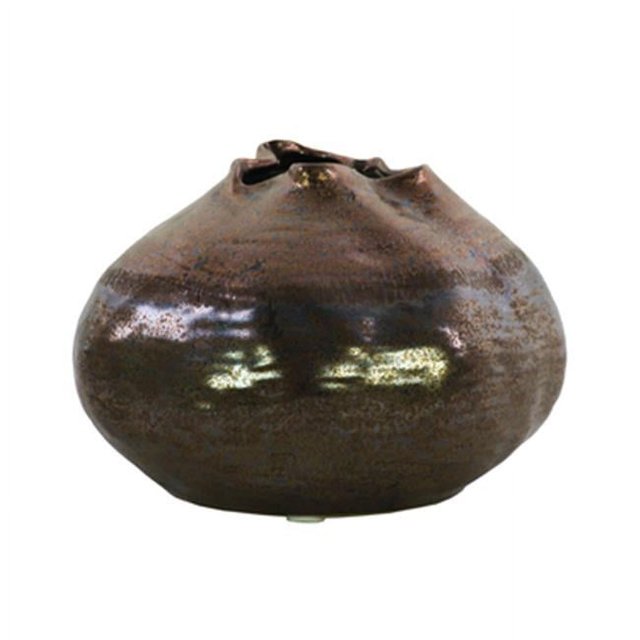 Urban Trends Collection 50306 Small Ceramic Bellied Round Vase with Irregular Lips & Gold Banded Rim Top, Dark Gray