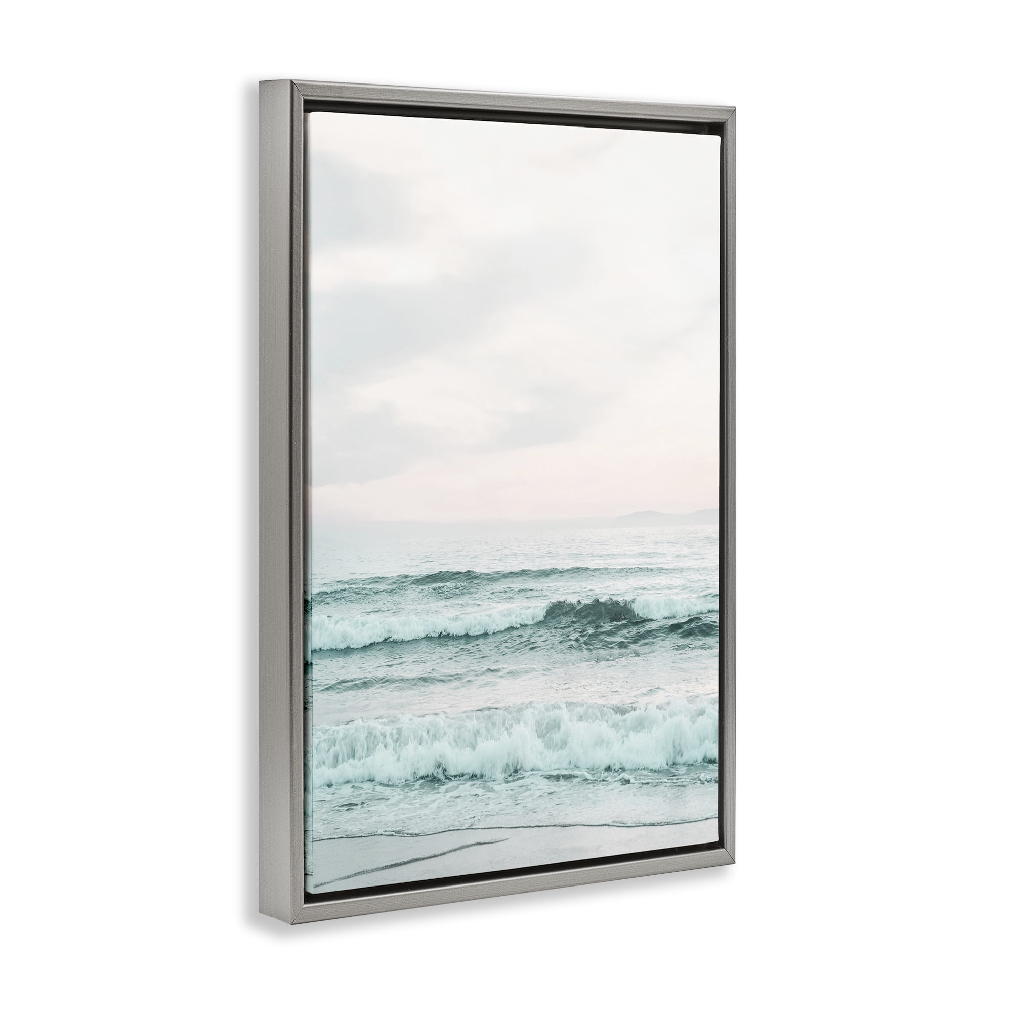 Stupell Industries Teal Sea Tide Nautical & Beach Photography Gray Floater Framed Canvas Art Print Wall Art, 21 x 31