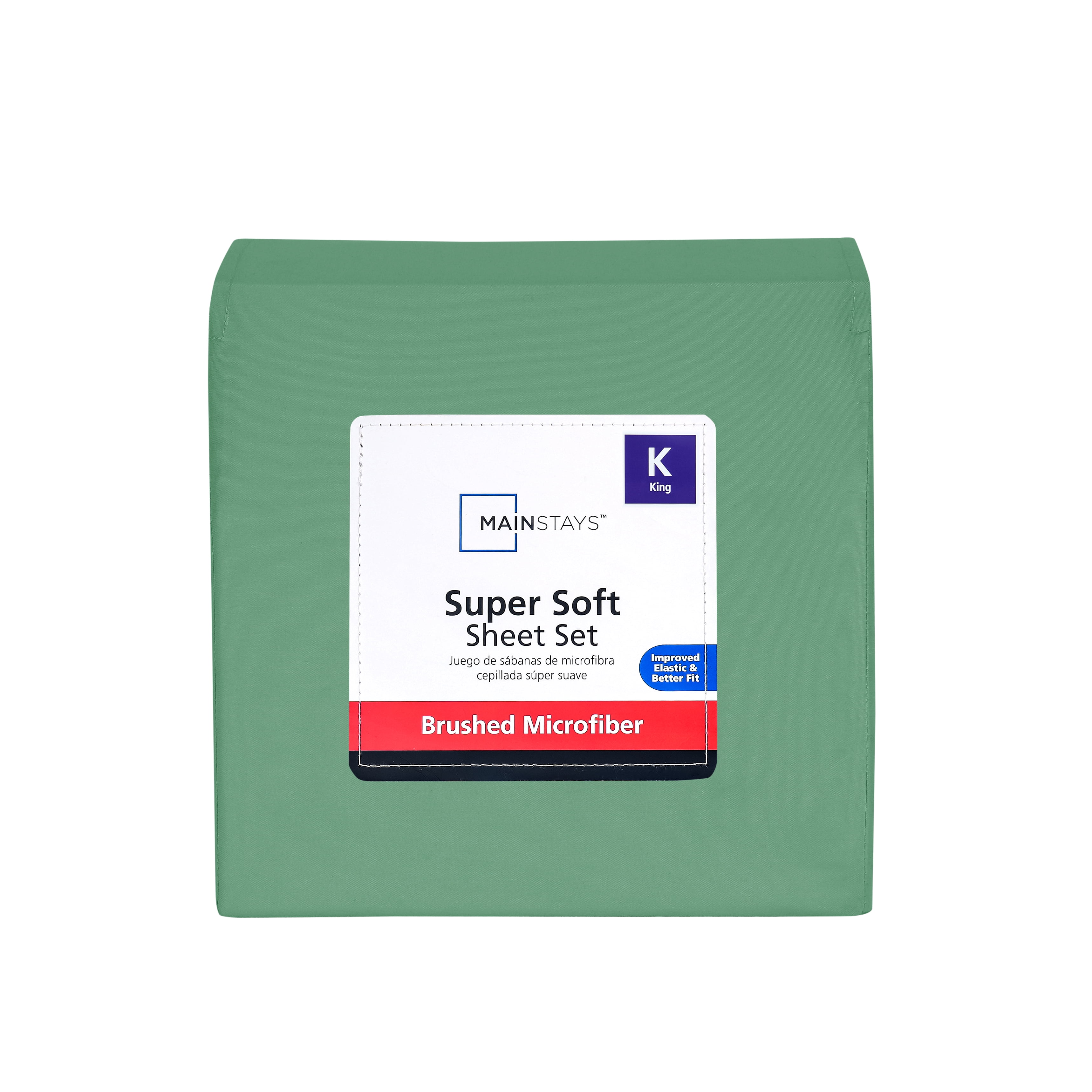 Mainstays Super Soft Brushed Microfiber Bed Sheet Set, Green Sage, King, 4 Piece
