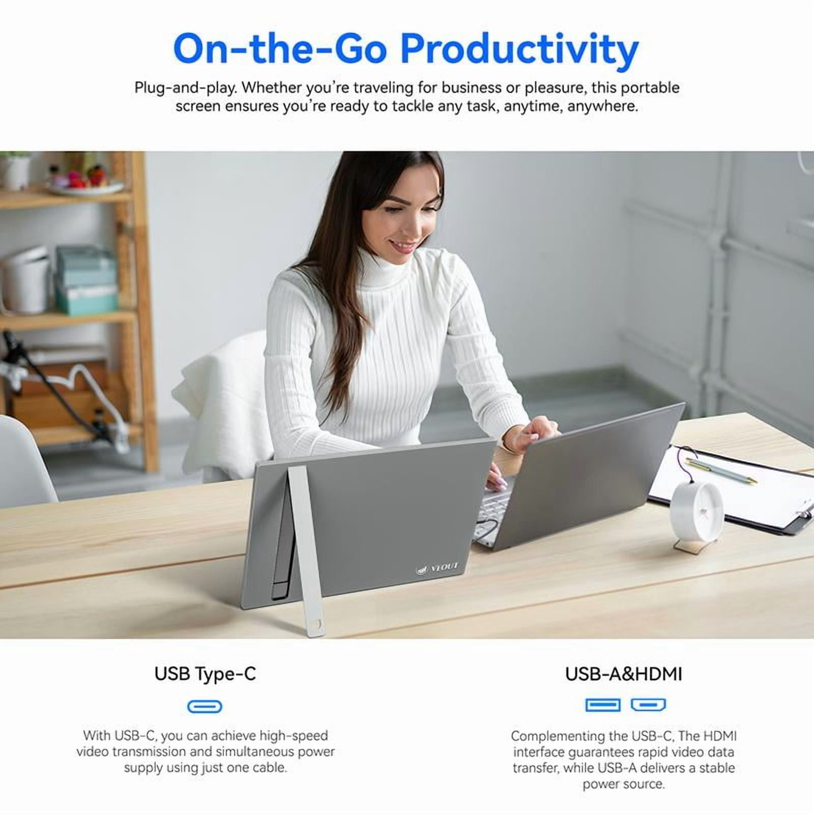 VEOUT 16" 1920×1200P Portable Monitor - IPS Kickstand Ultra-Slim, USB-C/HDMI for Laptop Gaming/Office/Travel