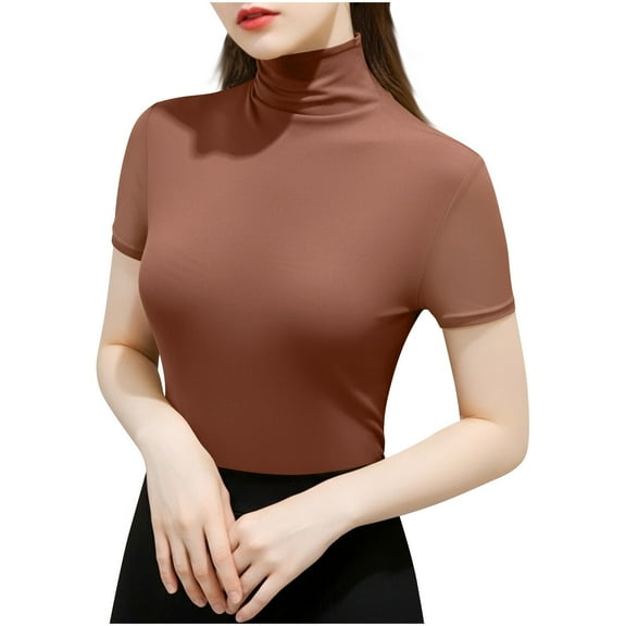 Womens Mesh Short Sleeve Tops See Through Going Out Blouses Casual Slim Fit Turtleneck Sheer Party Outfits Base Shirts