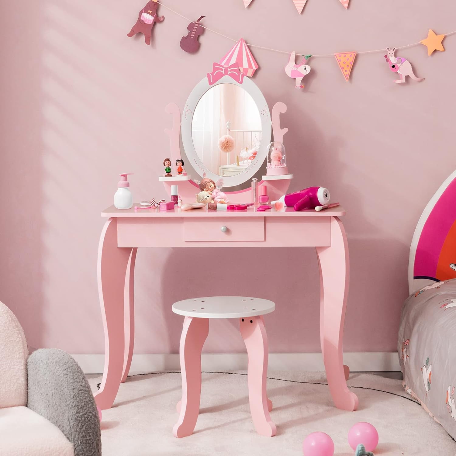 Kids Vanity with Rotating Mirror and Drawer