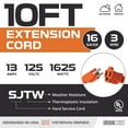 thumbnail image 2 of Iron Forge Cable Weatherproof 10 Ft Outdoor Extension Cord - 16/3 SJTW 13 Amp Heavy Duty Highly Visible Orange Extension Cord 3 Prong - Lighted End, 2 of 6