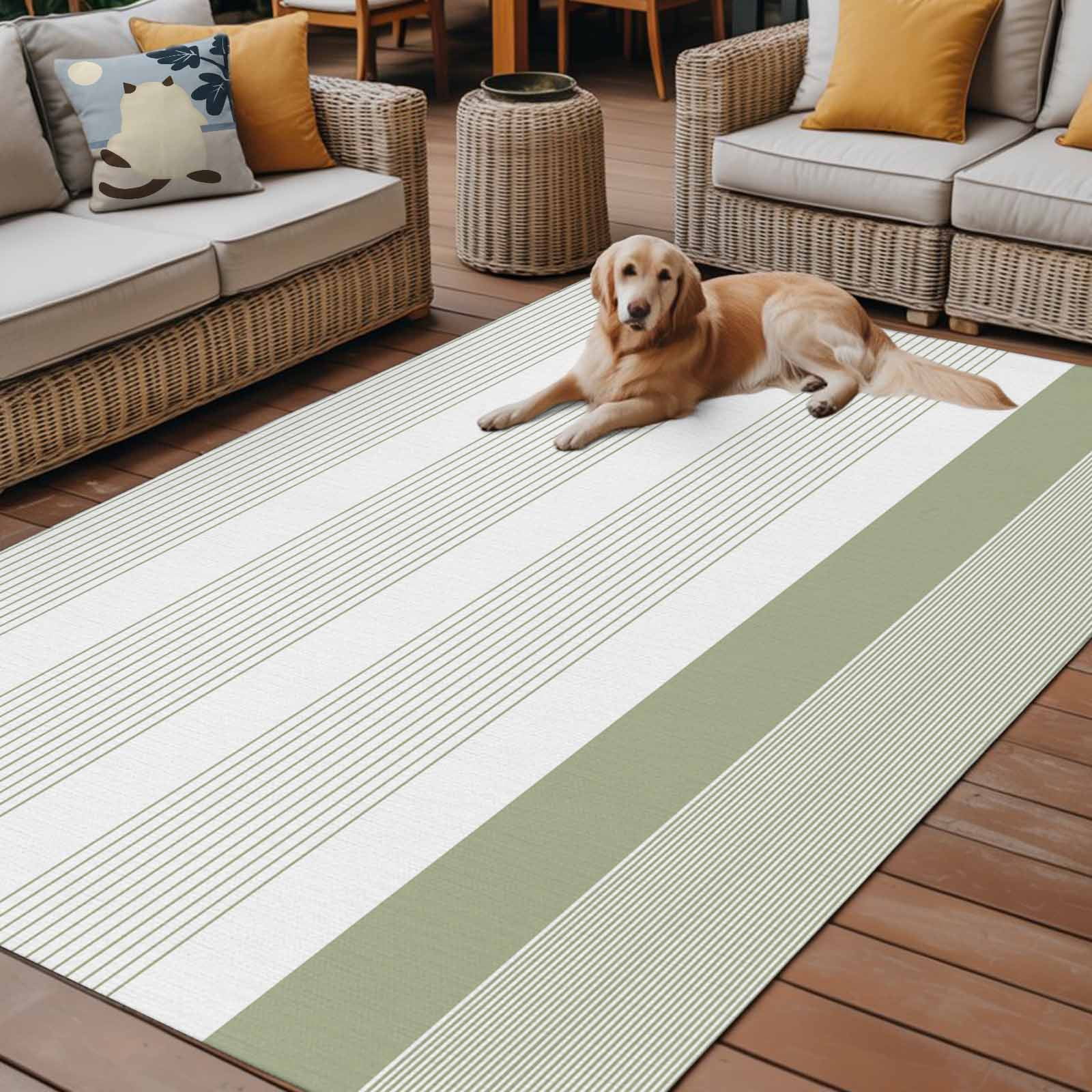 4' x 6' Outdoor Rug, Sage Green Stripe Outdoor Washable Rug Large Floor Carpet, Modern Rustic Horizontal Green Striped Non Shedding Area Rug for Outside Patio RV Porch Deck Balcony Camping
