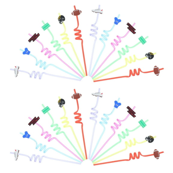 TABLZONE 24Pcs Cute Reusable Straws With Football Themed Party Favors Multi PET For Birthday Supplies