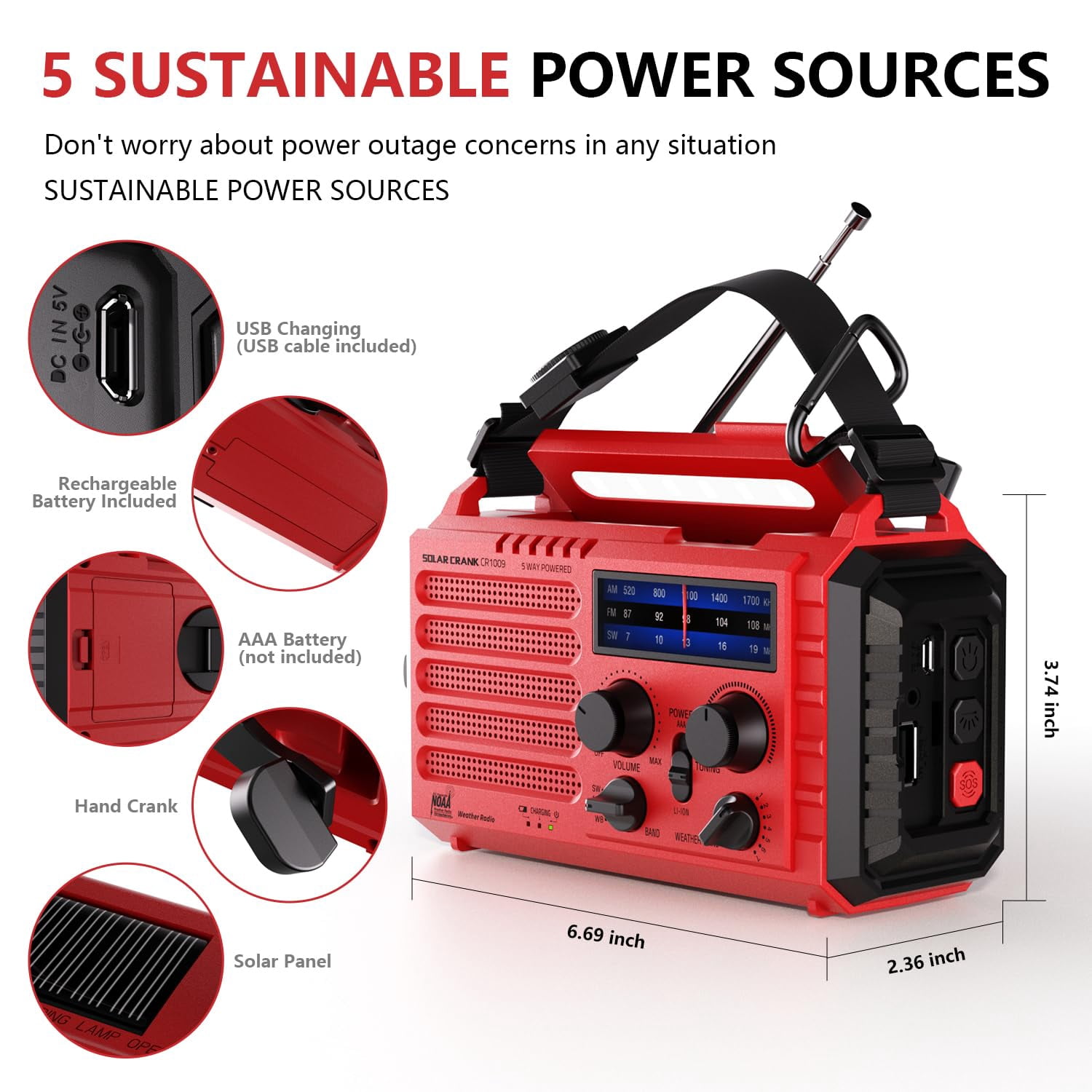 Emergency Solar Hand Crank Radio  Am/fm/sw Noaa Weather Alert Flashlight Reading Lamp Sos Alarm For Home Outdoor Hurricane